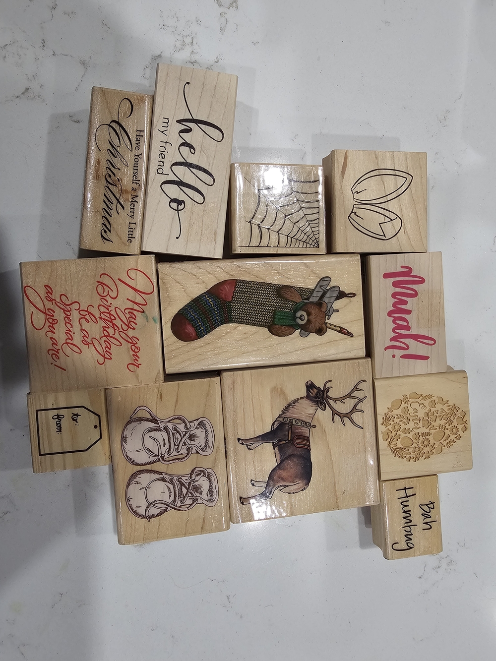 Source Unknown Wood Home Design Stamps - Natural Wood, Red, Green, Brown, Black
